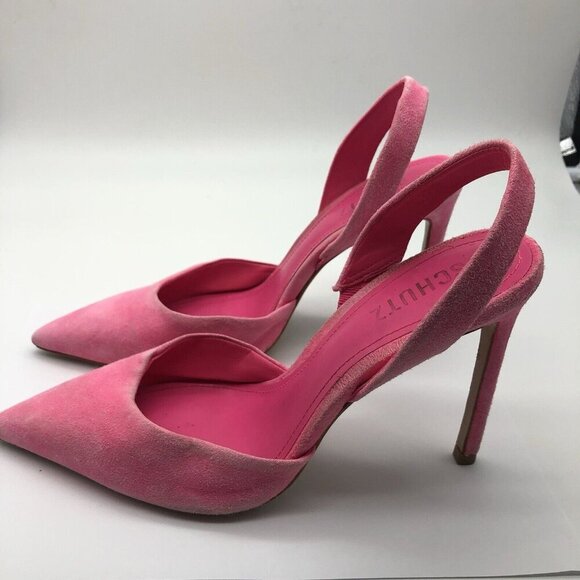 SCHUTZ Hot Pink Suede Slingbacks Size 8.5M Pointed Toe Stiletto - Picture 1 of 10